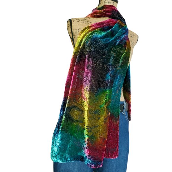 Stunning Chico’s Velvet Rainbow Burnout Scarf / Wrap / Shawl - Picture 5 of 7